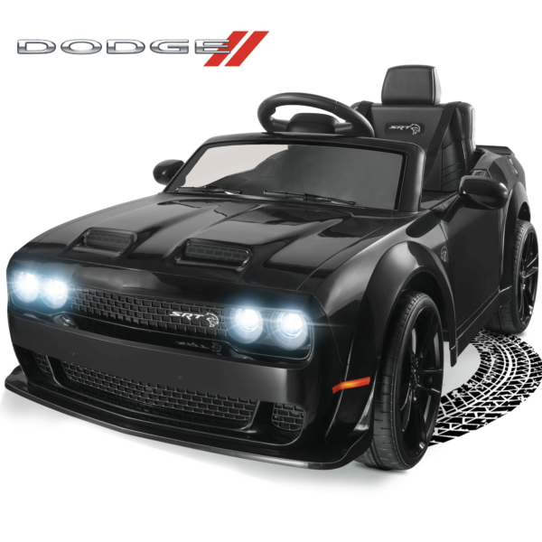 Dodge Challenger 12 V Powered Ride On Car with Remote Control, SRT Hellcat Toys for Kids, Black - Image 2