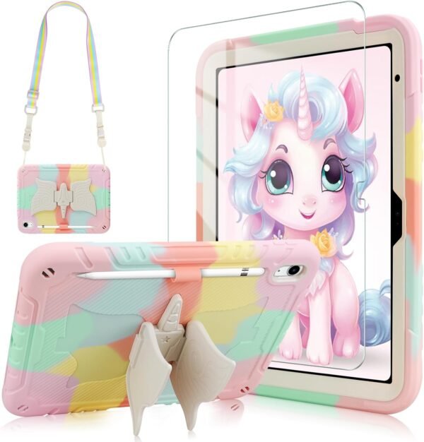 10th Generation iPad Case with Screen Protector Shoulder Strap Unicorn Stand Cover for iPad 10th Gen 10.9''