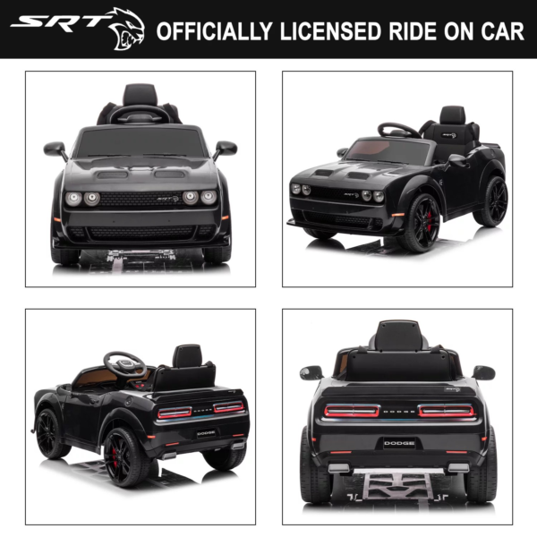 Dodge Challenger 12 V Powered Ride On Car with Remote Control, SRT Hellcat Toys for Kids, Black - Image 4